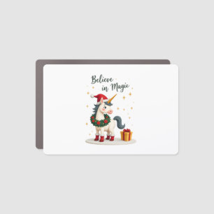 Believe in Magic Festive Unicorn wearing a Christm Car Magnet