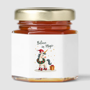 Believe in Magic Festive Unicorn wearing a Christm Honey Jar Favors