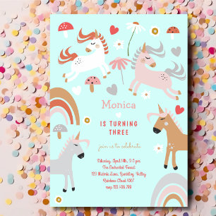 Believe in magic folk unicorn kids birthday invitation