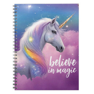 Believe in Magic Glitter Unicorn Cosmic Fantasy Notebook