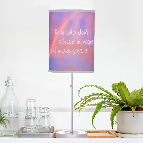 Believe in Magic Quote Rainbow Sunset Photo Table Lamp