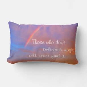 Believe in Magic Quote Sunset Rainbow Photo Modern Lumbar Pillow