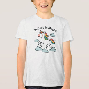 Believe in Magic Rainbow Unicorn Design Tri-Blend Shirt