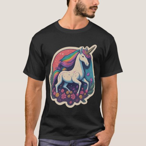 Believe in Magic Rainbow Unicorn Sticker Tee Desc