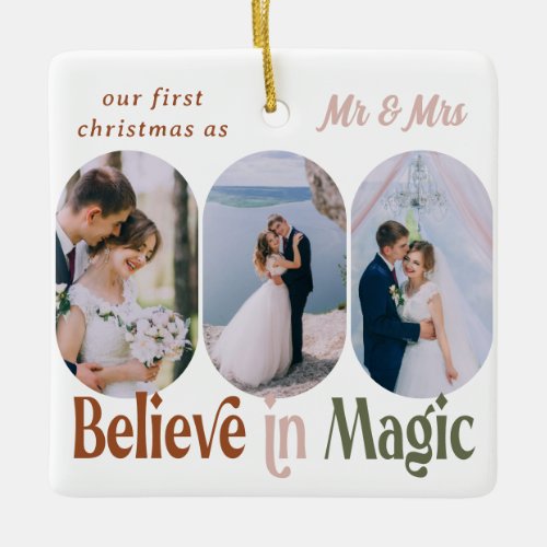 Believe in Magic Rounded Lozenge Photos Any Color Ceramic Ornament