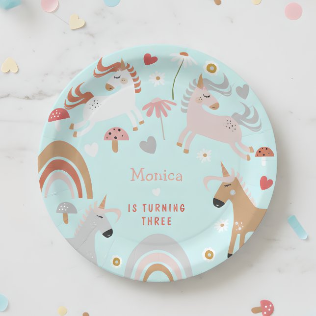 Believe in magic unicorn kids birthday paper plates (Creator Uploaded)