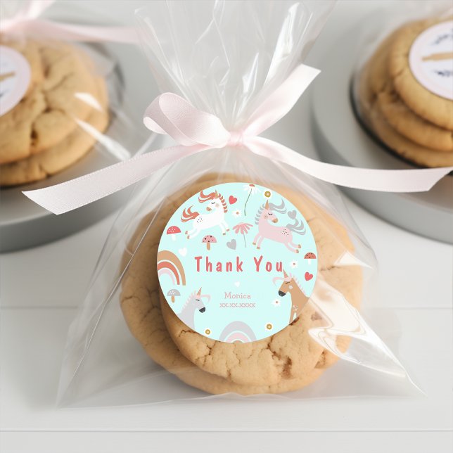 Believe in magic unicorn kids birthday thank you classic round sticker (Creator Uploaded)
