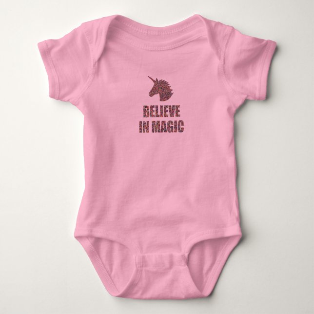 Believe in Magic Unicorn Sprinkles Print Baby Bodysuit (Front)
