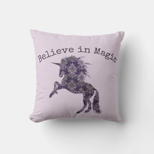 Believe in Magic Unicorn Throw Pillow