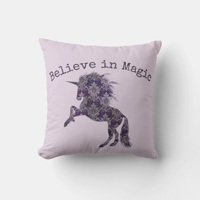 Believe in Magic Unicorn Throw Pillow (Front)