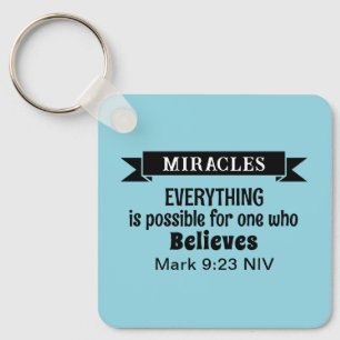 Believe in Miracles Bible Verse Light Blue Keychain