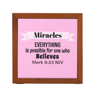 Believe in Miracles Bible Verse Pink Christian Desk Organizer