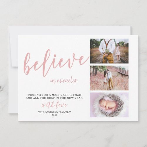Believe in Miracles  Blush Photo Holiday Card