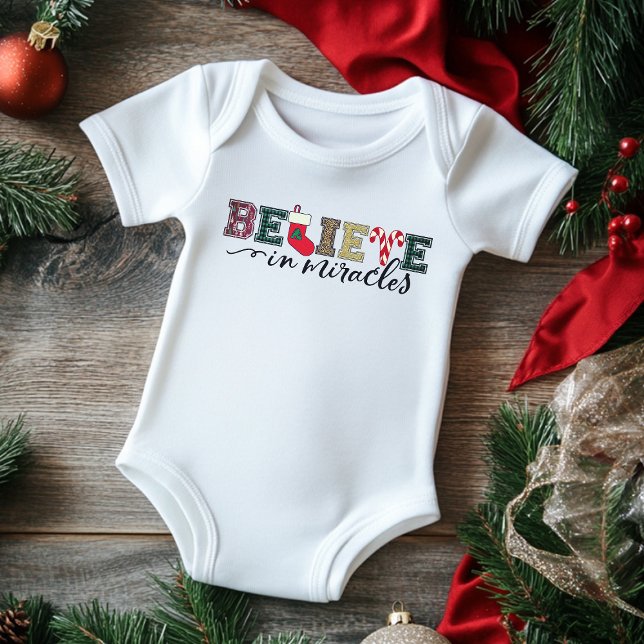 Believe In Miracles Chic Modern Christmas Holiday Baby Bodysuit (Creator Uploaded)