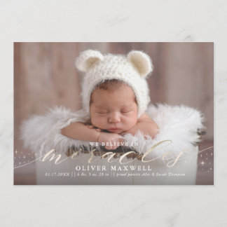 Believe in Miracles Faux Foil Birth Announcement