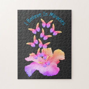 Believe In Miracles Hibiscus Flower Butterflies Jigsaw Puzzle