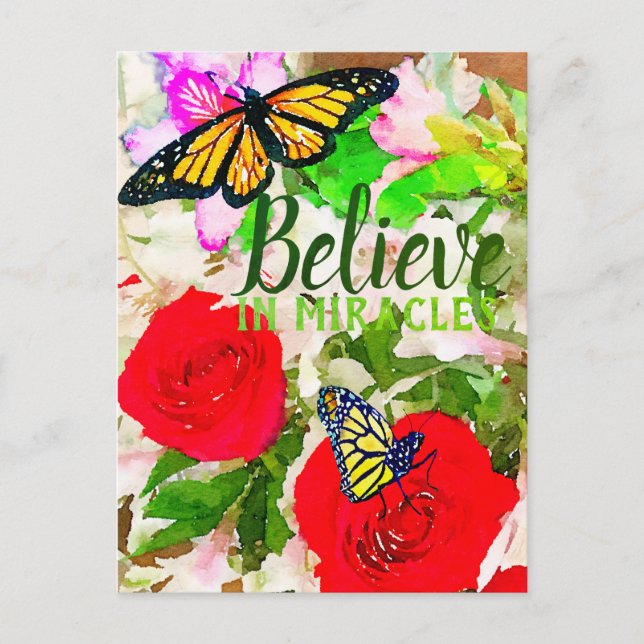 Believe In Miracles Watercolor Monarch Butterflies Postcard (Front)