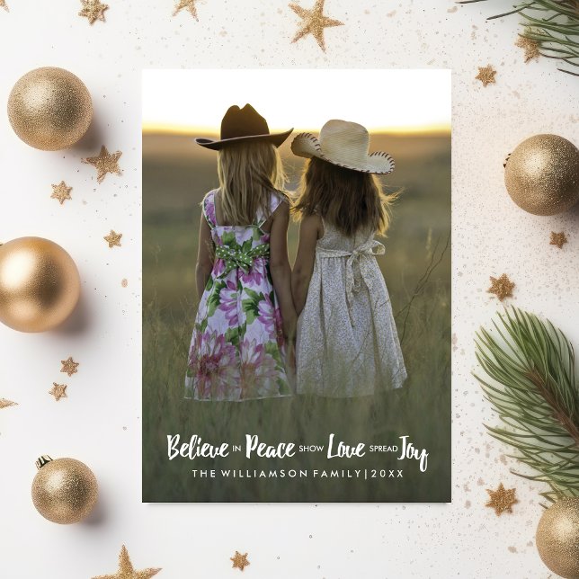 Believe in Peace Love Joy Christmas Holiday Photo Card (Creator Uploaded)