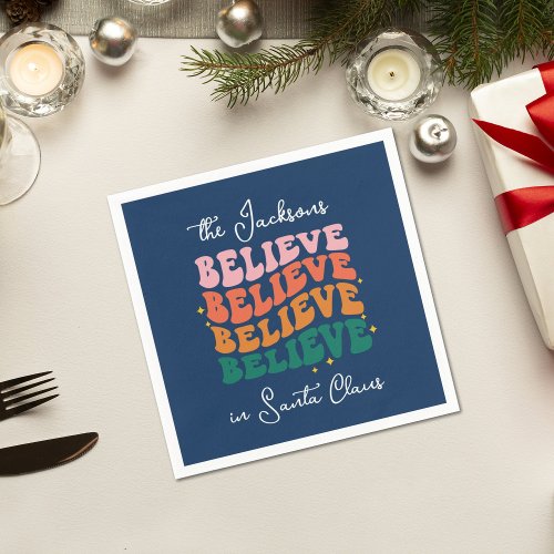 Believe in Santa Claus retro vintage family name Napkins