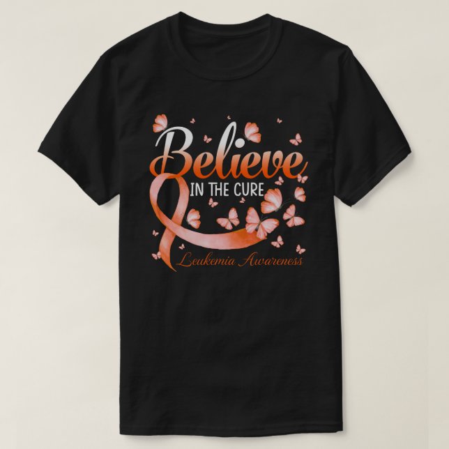 Believe In The Cure Leukemia Awareness Butterfly T-Shirt (Design Front)