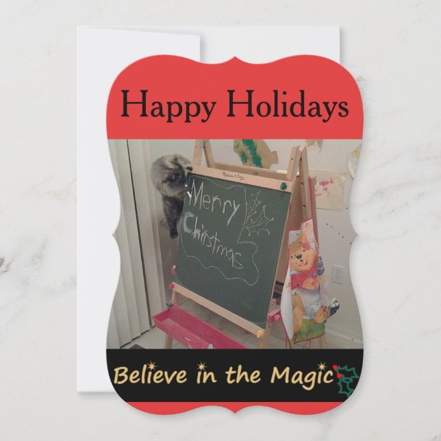 Believe in the Magic (Cat) Christmas Greeting Card (Front)