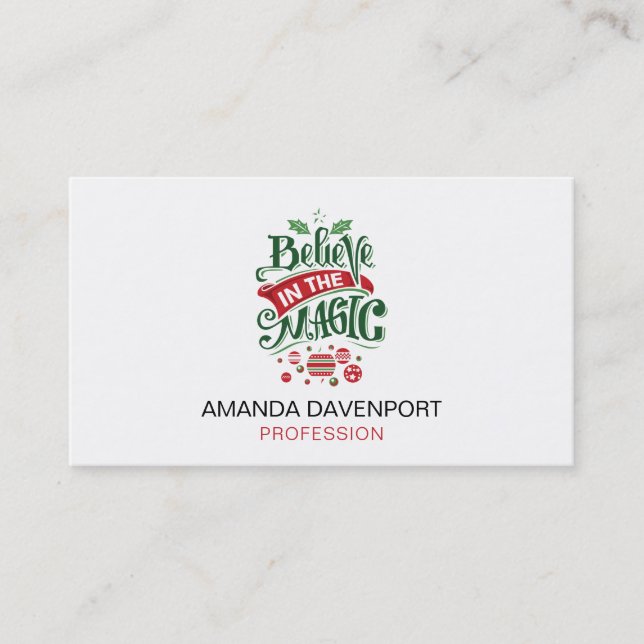 Believe in the Magic Christmas Typography Business Card (Front)