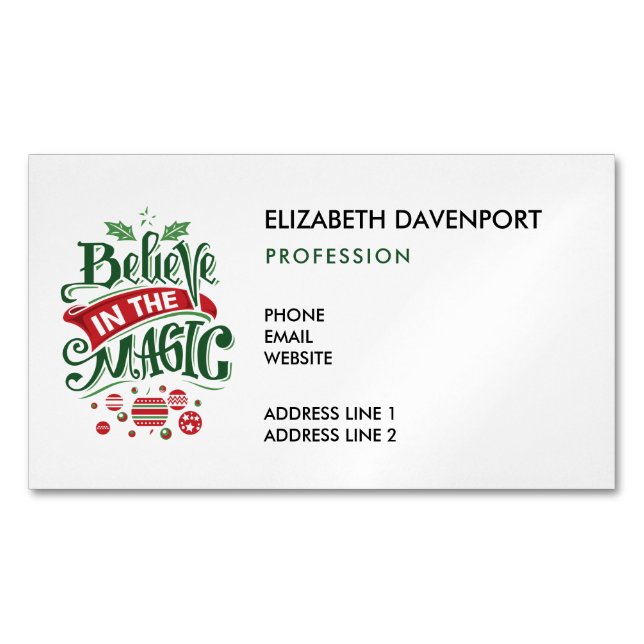 Believe in the Magic Christmas Typography Business Card Magnet (Front)