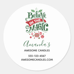 Believe in the Magic Christmas Typography Business Classic Round Sticker