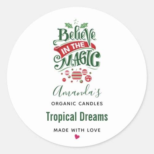 Believe in the Magic Christmas Typography Candle Classic Round Sticker