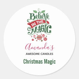 Believe in the Magic Christmas Typography Candle Classic Round Sticker