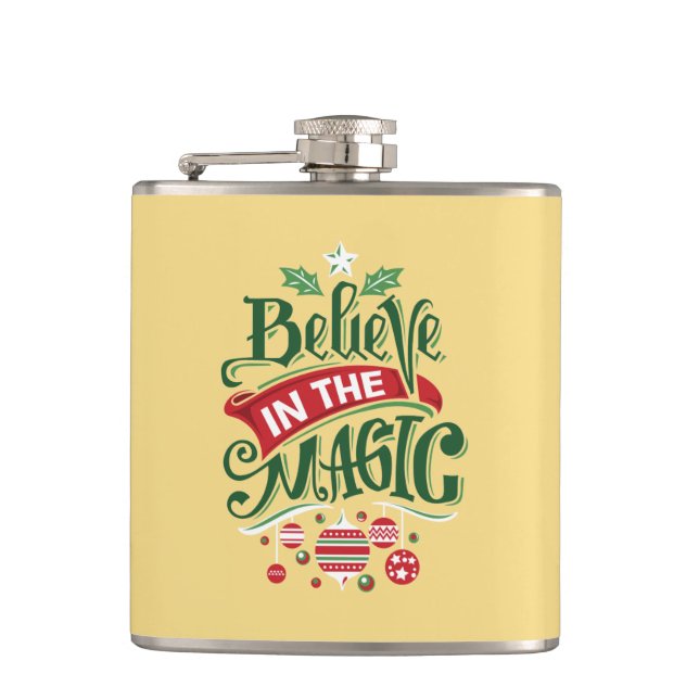 Believe in the Magic Christmas Typography Flask (Front)