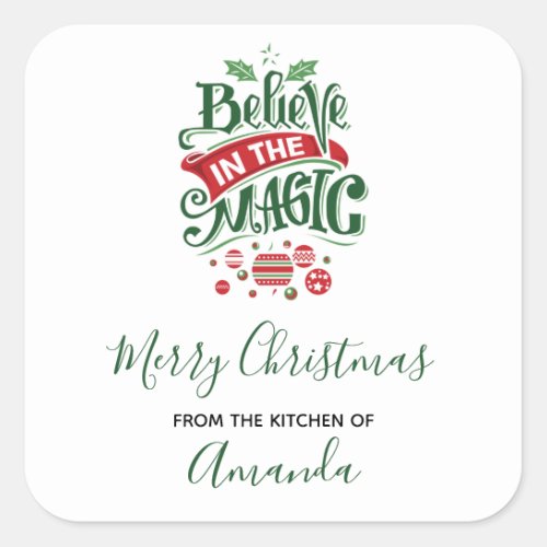 Believe in the Magic Christmas Typography Kitchen Square Sticker