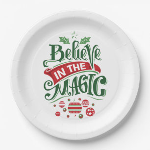 Believe in the Magic Christmas Typography Paper Plates