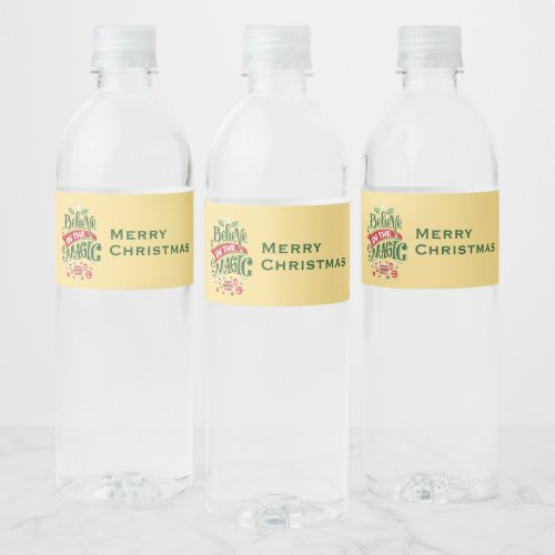 Believe in the Magic Christmas Typography Water Bottle Label