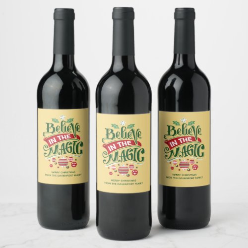 Believe in the Magic Christmas Typography Wine Label