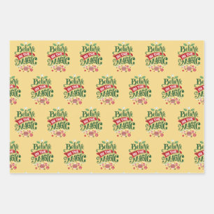 Believe in the Magic Christmas Typography Wrapping Paper Sheets