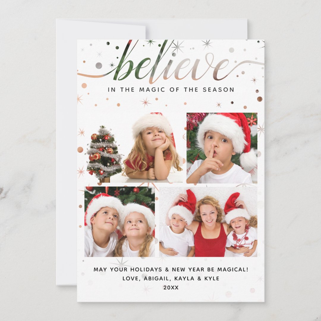 BELIEVE in the Magic + Color-Matching Typography Holiday Card | Zazzle