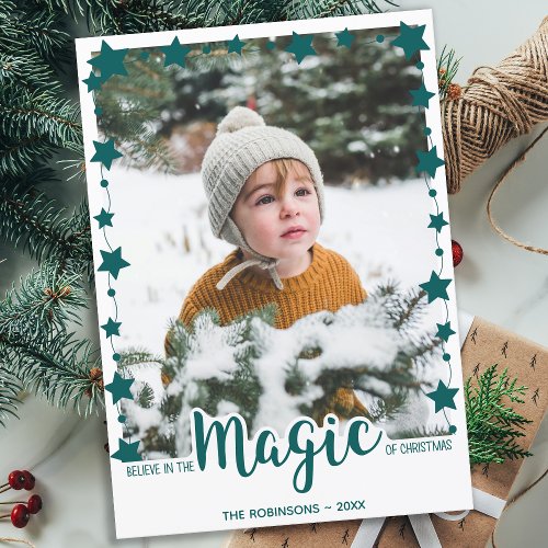Believe in the Magic Custom Photo Cute Christmas Holiday Card