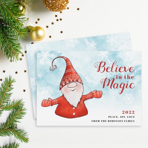 Believe in the Magic Gnome Unique Christmas Holiday Card