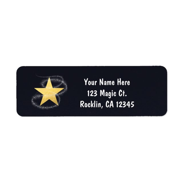 Believe in the Magic Gold Star Blue Holiday Card Label (Front)