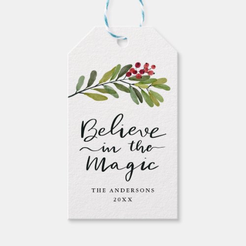 Believe In The Magic Holiday Holly Leaves Script  Gift Tags