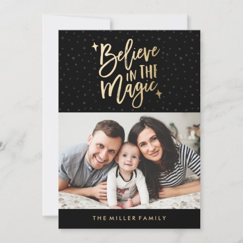 Believe In The Magic  Holiday Photo Card in Black