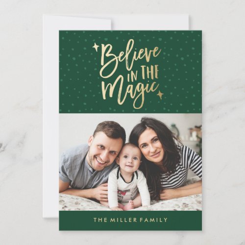 Believe In The Magic  Holiday Photo Card in Green