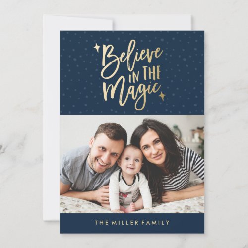 Believe In The Magic  Holiday Photo Card in Navy