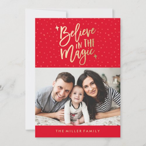 Believe In The Magic  Holiday Photo Card in Red