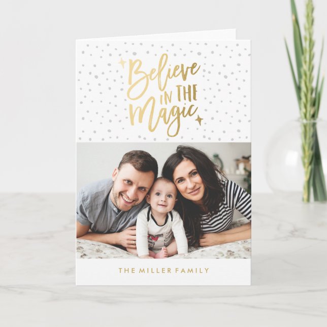 Believe In The Magic Holiday Photo Greeting Card (Front)
