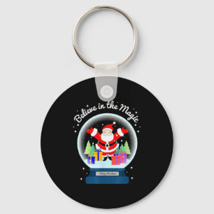 Believe In The Magic Merry Christmas Santa Snow Gl Keychain