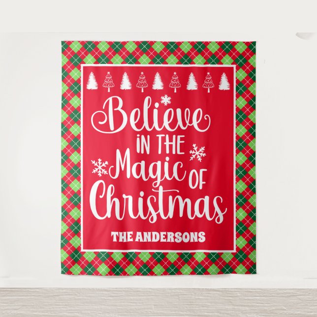 Believe In The Magic Of Christmas Argyle Holiday  Tapestry (Front)