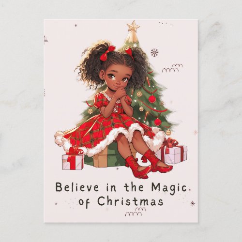 Believe in the magic of Christmas Black Girl Magic Holiday Postcard