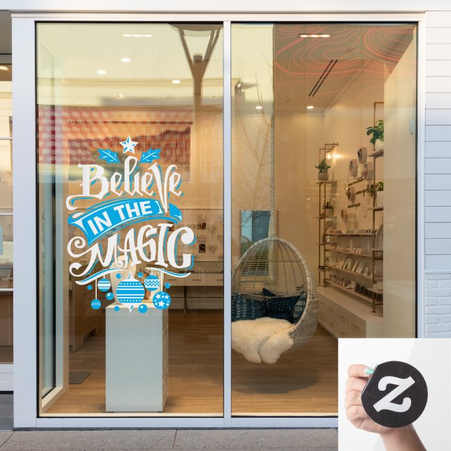 Believe in the magic of Christmas blue white Window Cling (Store Window)